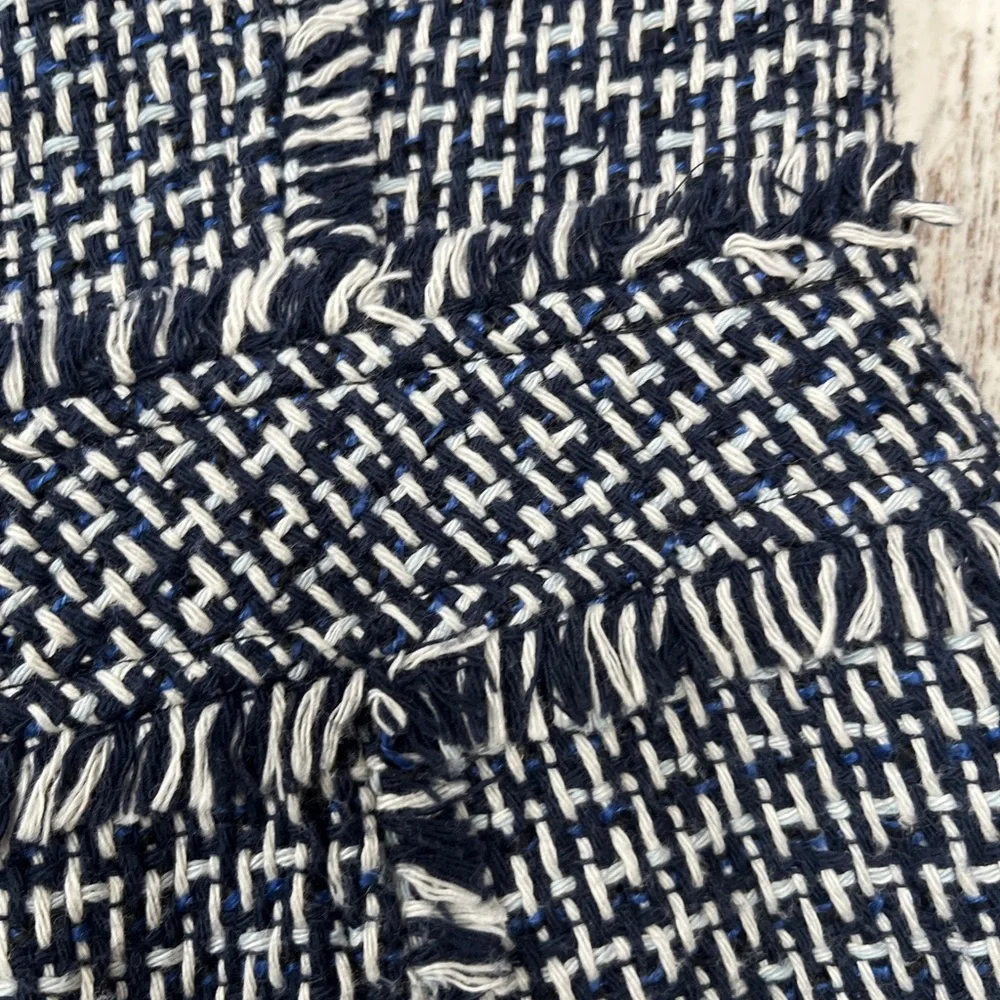 Tory Burch Petula Blue Tweed Fringe Sheath Dress Sleeveless Size 2